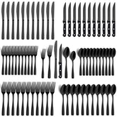 BEWOS 72-piece black silverware set with 12 place settings for elegant dining