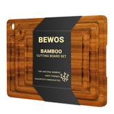 BEWOS bamboo cutting board set large for versatile kitchen prep and serving.
