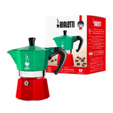 Bialetti Moka Express 3-cup red on stove for authentic Italian coffee experience