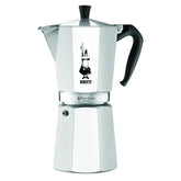 Bialetti Moka Express silver front view for authentic Italian coffee at home.