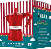 Bialetti Winter Wonderland coffee maker: red-silver finish, compact design for quick, aromatic mornings