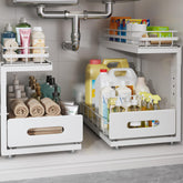 Biboraya under-sink organizer with ball-bearing slides for smooth, quiet drawer movement.