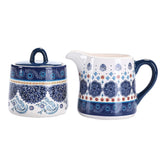 Bico Blue Talavera sugar and cream set, front view for coffee bar