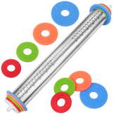 Bidful adjustable rolling pin with stainless steel body and rings, ideal for precise dough thickness.
