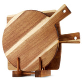 BIEOFFEI acacia round cutting board with handle for prep and quick serving