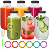 BIGIVACA 16oz square glass bottle front view with lid for convenient juicing on the go.