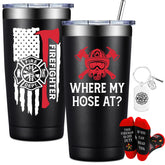 BIRGILT Firefighter tumbler 20oz logo showcases emblem, ideal gift for firefighters.