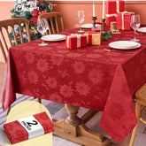 Biscaynebay Christmas red tablecloth 60x84 rectangle poinsettia damask enhances festive dining ambiance