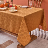 Biscaynebay fall tablecloth with amber damask leaves for festive autumn dining.