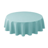 Biscaynebay round tablecloth 70-inch Auqa Blue on a dining table for an elegant setup.