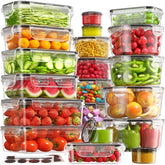 Biuleon 40-piece food storage set with lids shown for organized pantry and fresh leftovers.