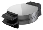 Black+Decker WMB500 waffle maker top view showing chrome housing and safety handle