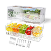 BLIVORRA large condiment server with integrated ice compartment keeps toppings cool during outdoor gatherings.