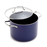 Blue Diamond 8QT stockpot with glass lid for easy monitoring during simmering.