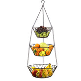 Blue Donuts heavy-duty 3-tier hanging basket assembly saves counter space and organizes fruit.
