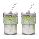 BLUEPOLAR 13oz glass tumbler with straw and lid for on-the-go iced coffee.