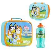 Bluey lunch box 3-piece set shown with insulated bag and bottle for on-the-go meals.