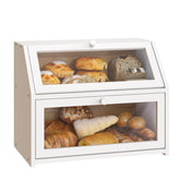 BMOSU Farmhouse Bread Box double-layer bamboo storage for two loaves on the counter