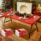 Boao elastic fitted red tablecloth 72x30 offering stable coverage for casual dining.