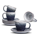 Boilmerit gradient glaze espresso cups with blue saucers for a stylish morning routine.