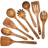 BOKALAKA teak spoons 8-piece set with wok spatula for effortless stirring in daily cooking.