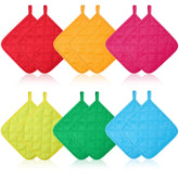 Bokon pot holders set with twelve colorful pieces for versatile kitchen use and hand protection.