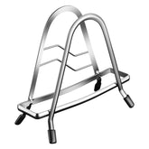 BOMANSI BOMS cutting board holder stand side view shows sleek stainless steel design and space efficiency
