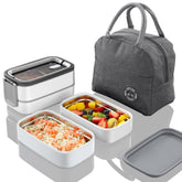 Bomansi Boms stainless steel lunch box with 3 compartments for balanced meals on the go.