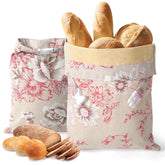 Bomis beeswax bread bags with pattern and seal help lock in freshness.