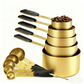 Bopei gold measuring cups and spoons set, full collection for precise recipe measurements.