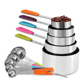 Bopei measuring cups and spoons set with colorful handles for easy identification.