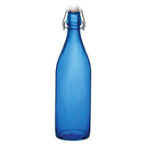Bormioli Rocco Giara blue glass bottle for juice storage and display.