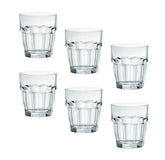 Bormioli Rocco Rock Bar glass stackable design for compact bar storage.