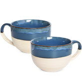 Bosmarlin jumbo mug set of 2 in Prussian Blue, ideal for coffee at home.