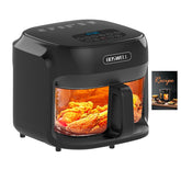 Boswell Glass Air Fryer exterior highlights 7.5 qt capacity for family meals.