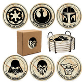 BOZICRE Wars coasters set laid flat showing design variety and surface protection.