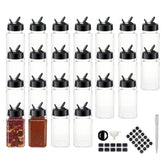 BPFY 24-pack 4oz clear square spice jars with black lids for organized spice storage.