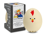 Brainstream Rooster BeepEgg timer floating on a pot signaling perfect egg doneness