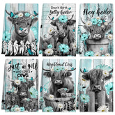 Breling Highland Cattle towel teal gray pattern for cheerful kitchen decor