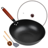 Bretor 13-inch nonstick wok with glass cover for easy stir-frying.