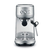 Breville Bambino front view in brushed stainless for a stylish, compact kitchen presence