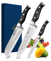 Brewin 3pc knife set chef blade close-up for precise slicing and chopping.