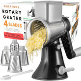 Brieftons 4-blade rotary grater with handle for fast, safe cheese grating