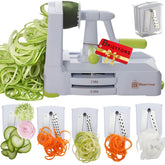 Brieftons 5-Blade Spiralizer top view shows the complete bundle for quick veggie spirals.
