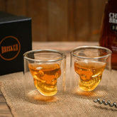Brisked skull shot glasses set of 2 featuring a crystal skull design for bold bar decor.