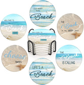 Britimes Beach Shell Teal Coaster with absorbent ceramic surface protects tables