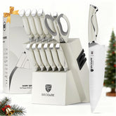 BRODARK Ivory Series knife block with built-in sharpener keeps blades organized and ready.