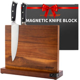 Brooklyn Cutlery magnetic knife block on kitchen counter showcases sleek design and ample knife storage.