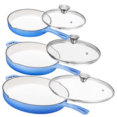 Bruntmor 8-inch blue enamel cast iron pan with ceramic interior for easy release