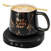 Bsigo coffee mug warmer on a desk providing steady heat for long sessions.